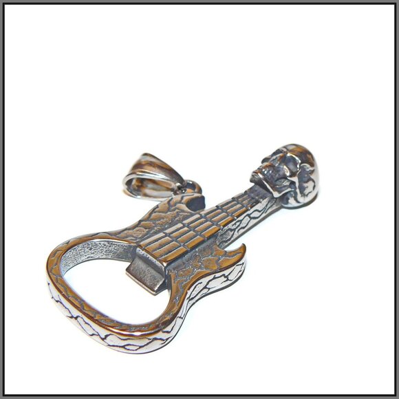 Stainless Steel Skull Guitar Gothic, Heavy Metal Pendant, Rock n Roll Pendant - Picture 4 of 6